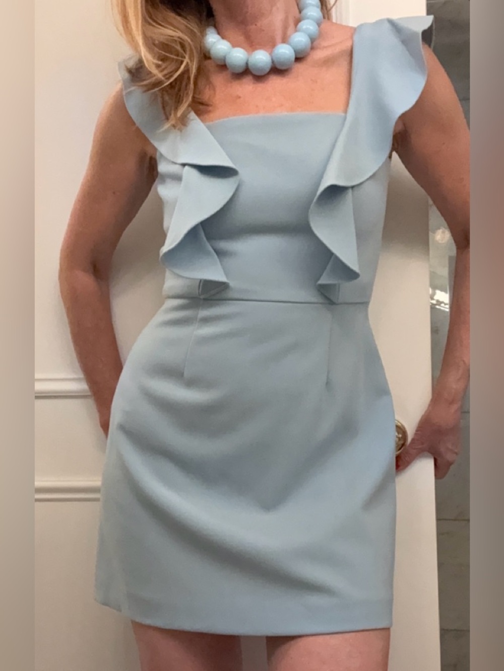 French Connection Pale Blue Ruffle Mini Dress